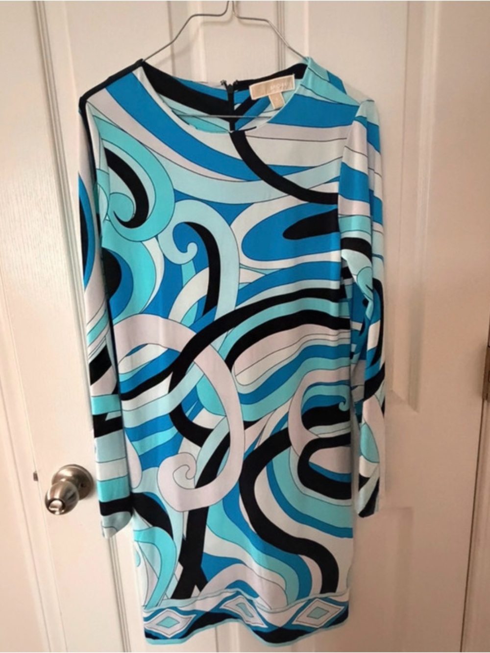 Michael Kors Teal, Aqua & Black Abstract Print Dress